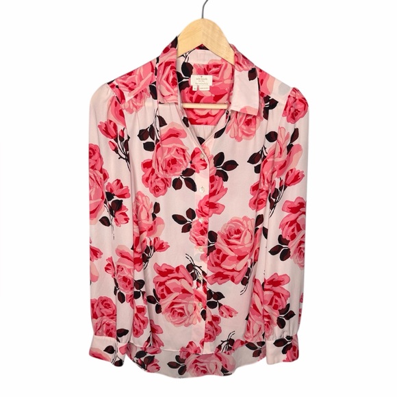 Kate Spade Pink Floral Rose Button Down Blouse - Picture 2 of 9